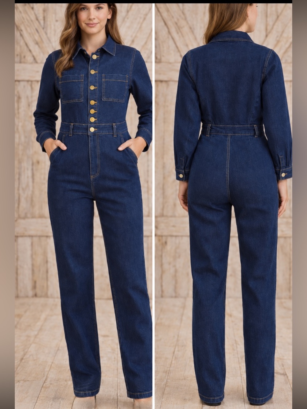 🔥 NWT DOSE dark blue button up long sleeve jumpsuit, size M ,L , XL.